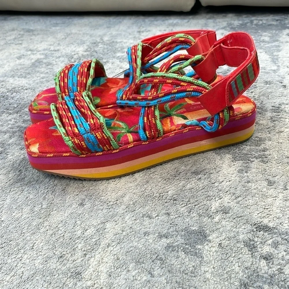 New Farm Rio Tropical Platform Sandal Multicolor Rope Strappy Sz 12